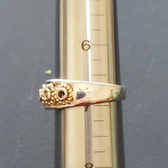 Sterling and 14K Yellow Gold Bead Open Circle Band Ring Michelle Albala - Picture 14 of 16